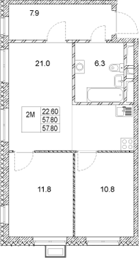 Планировка — Стадиум, 2-комн., 58 м²
