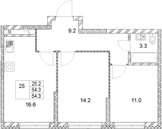 Планировка — Стадиум, 2-комн., 54 м²