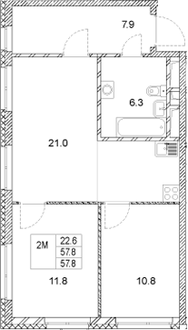 Планировка — Стадиум, 2-комн., 58 м²