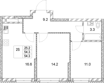 Планировка — Стадиум, 2-комн., 54 м²