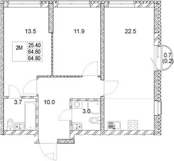 Планировка — Стадиум, 2-комн., 65 м²