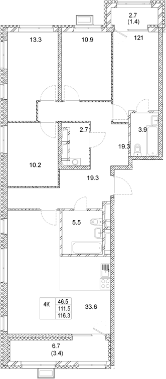 Планировка — Стадиум, 4-комн., 112 м²