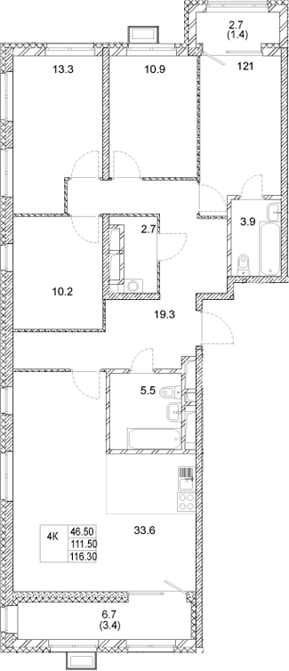 Планировка — Стадиум, 4-комн., 112 м²