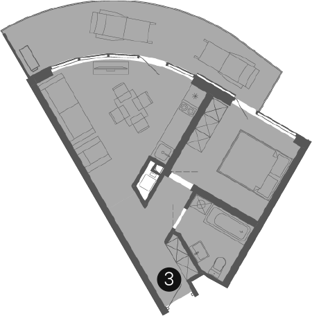 Планировка — Крымская Резиденция, 2-комн., 38 м²