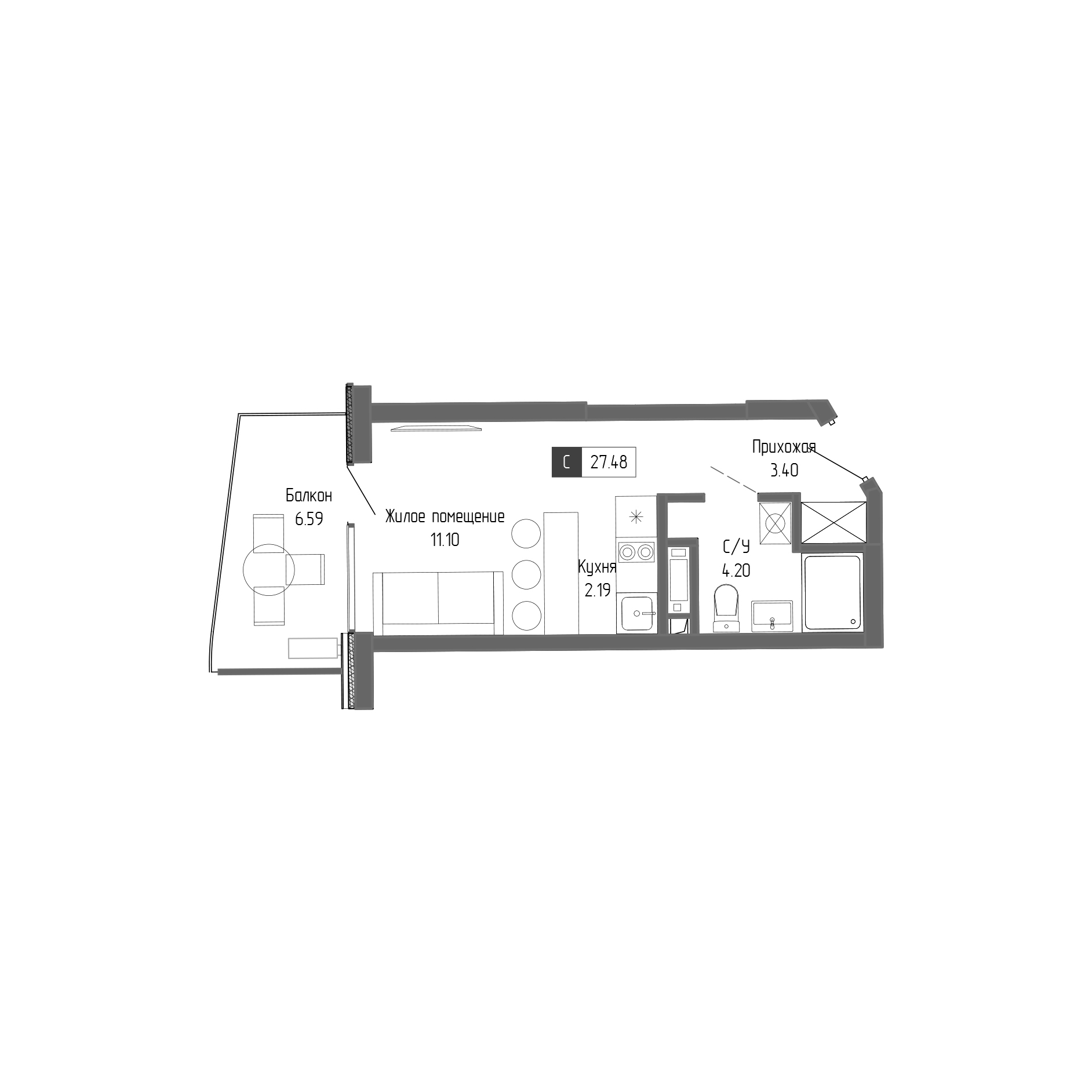 Планировка — Крымская Резиденция, Студия, 21 м²