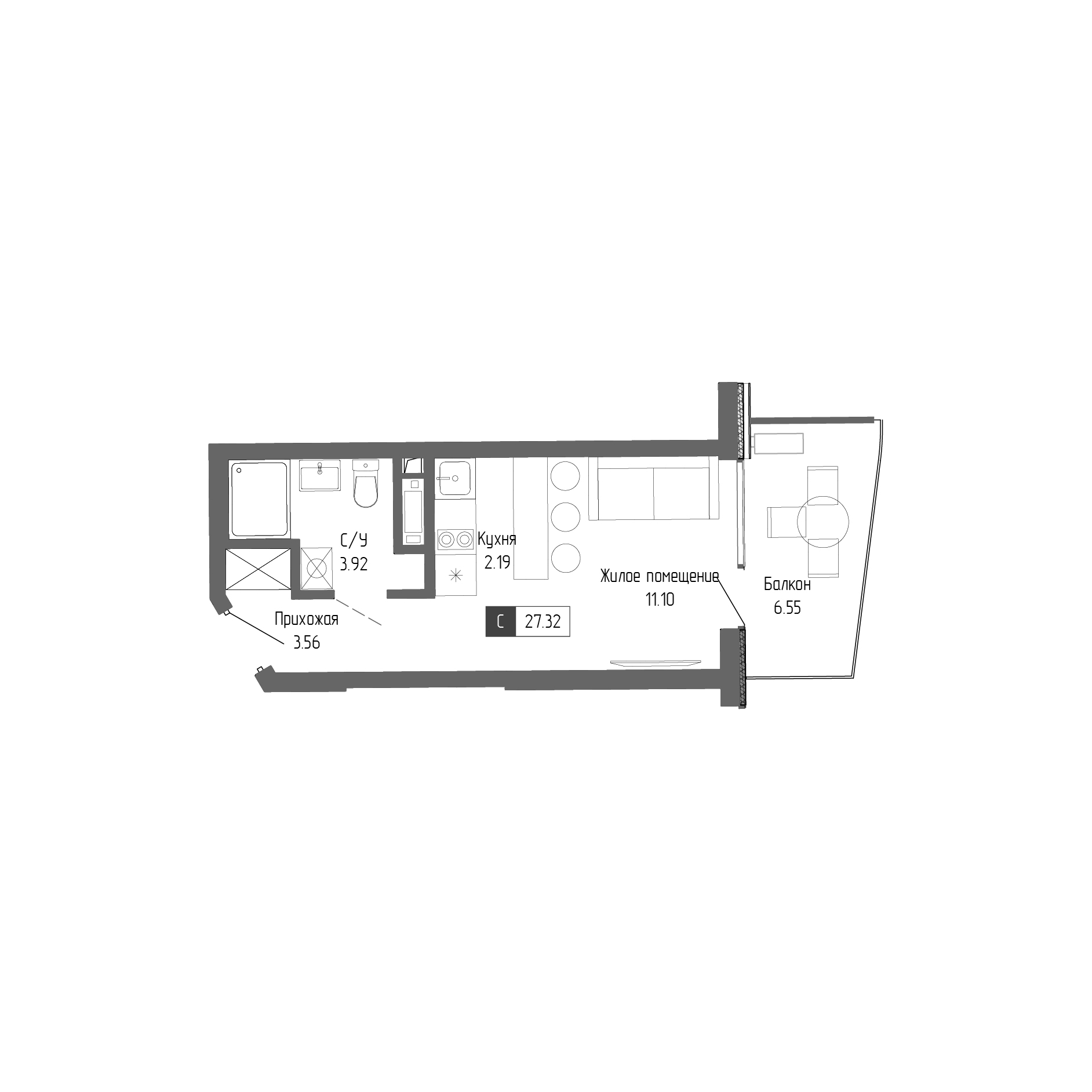 Планировка — Крымская Резиденция, Студия, 21 м²