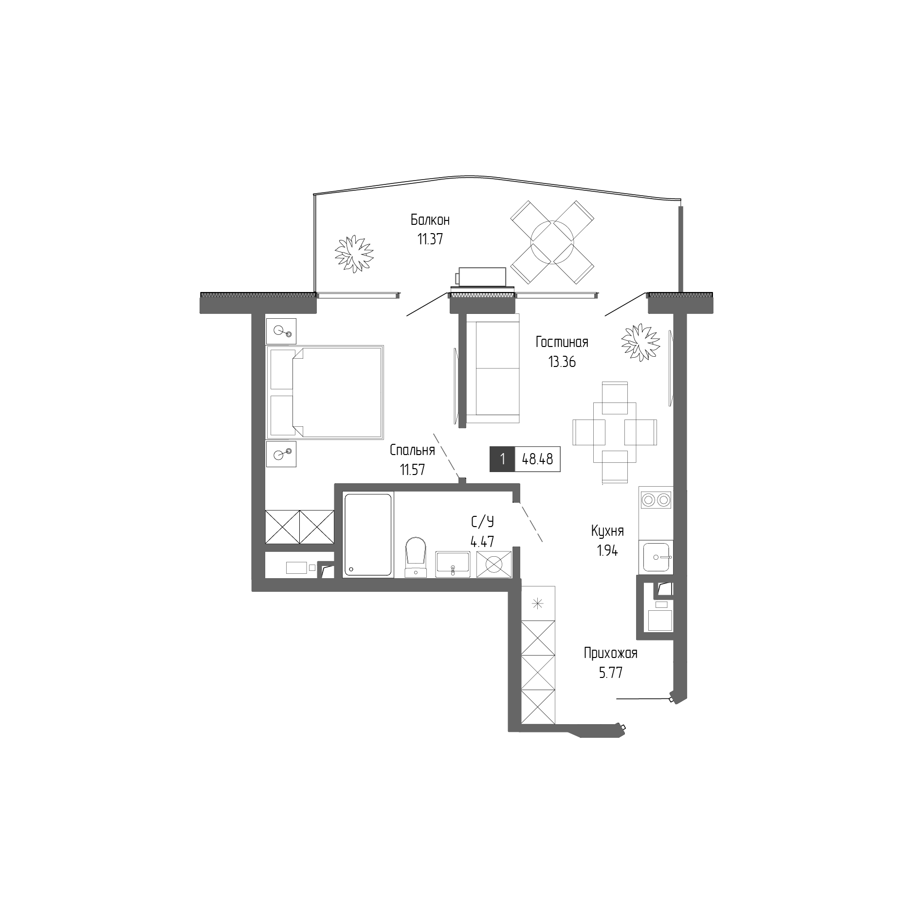 Планировка — Крымская Резиденция, 1-комн., 37 м²