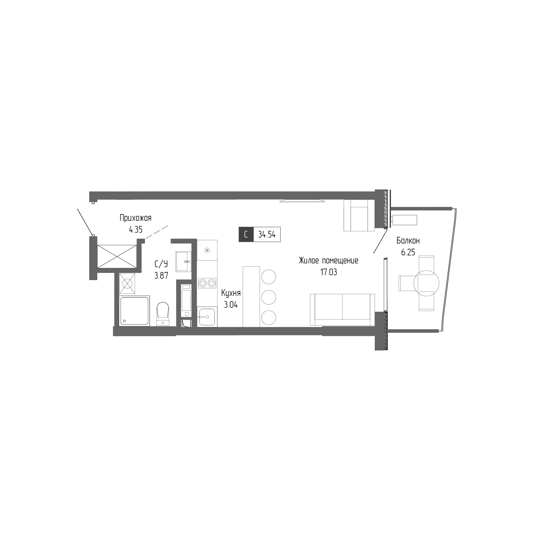 Планировка — Крымская Резиденция, Студия, 28 м²