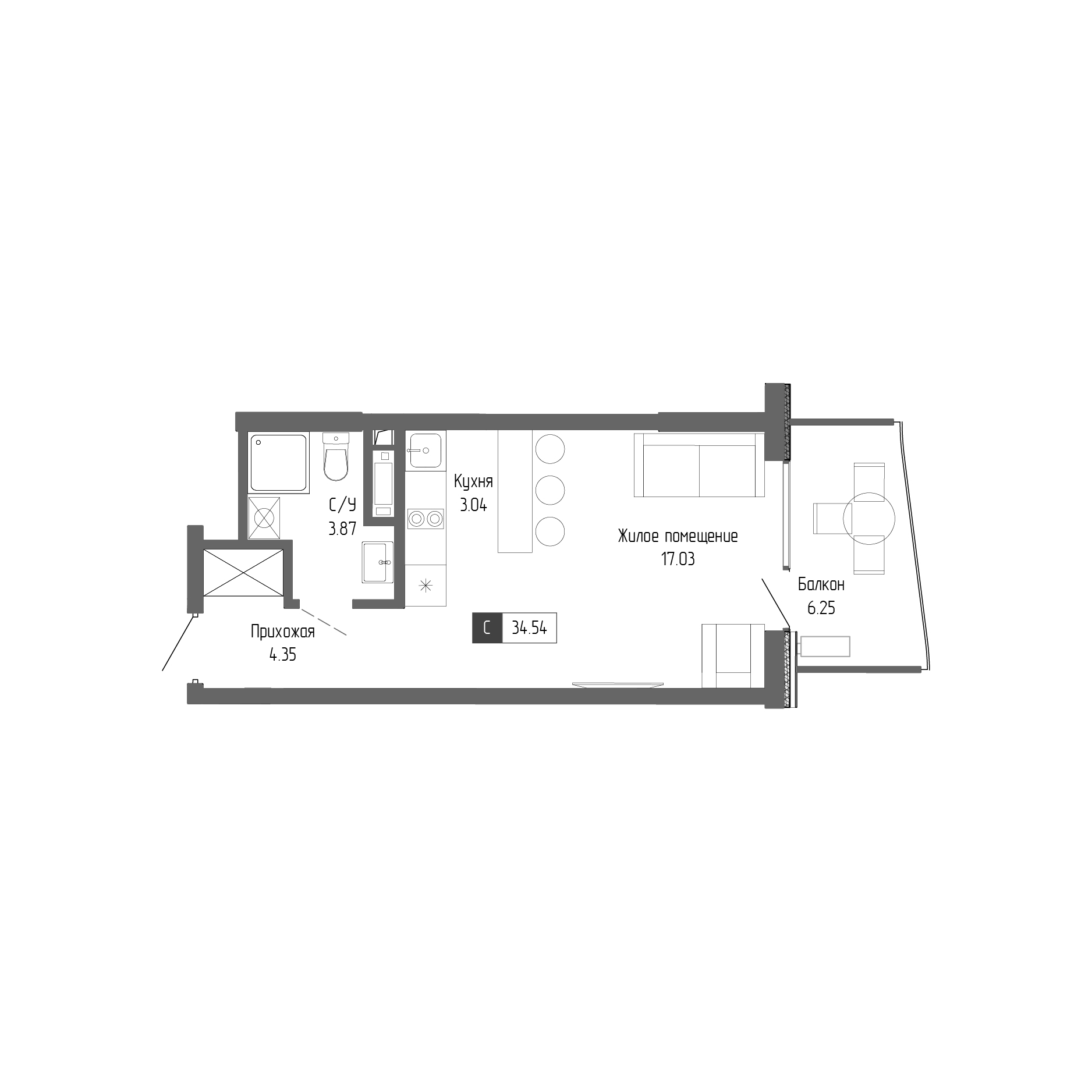Планировка — Крымская Резиденция, Студия, 28 м²