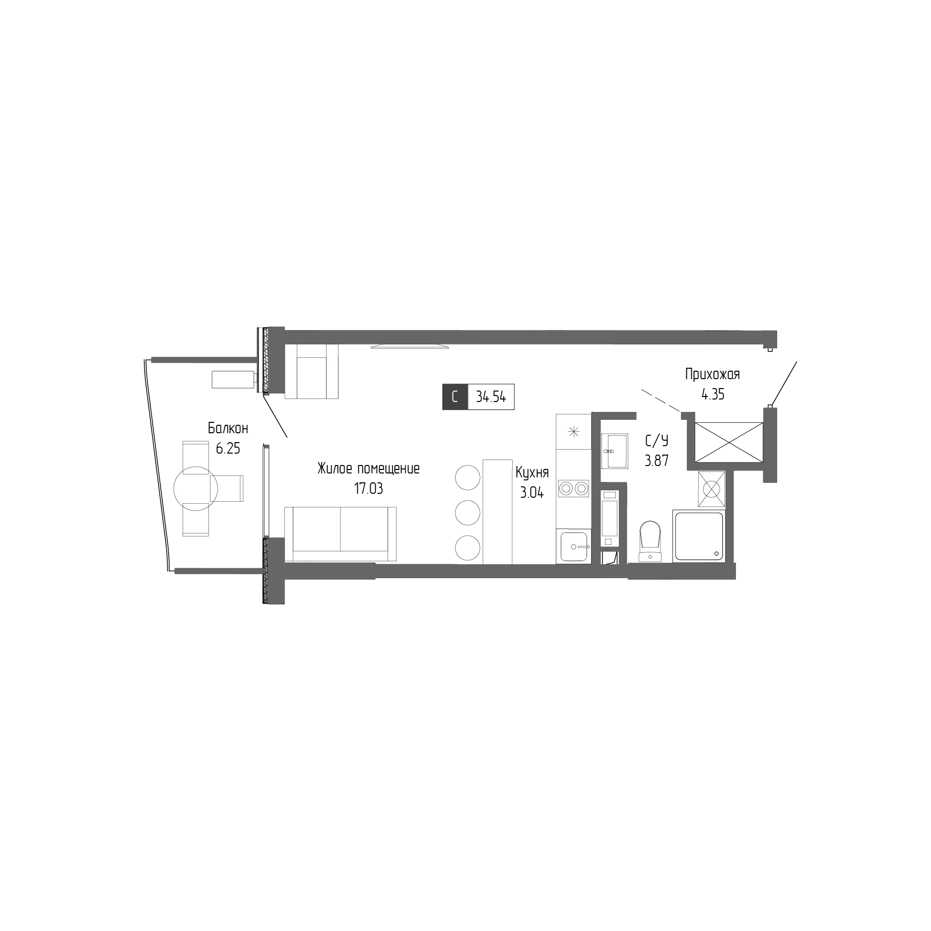 Планировка — Крымская Резиденция, Студия, 28 м²