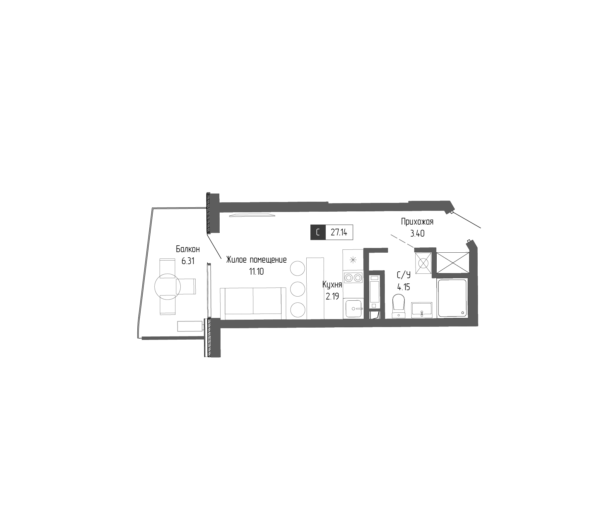 Планировка — Крымская Резиденция, Студия, 21 м²