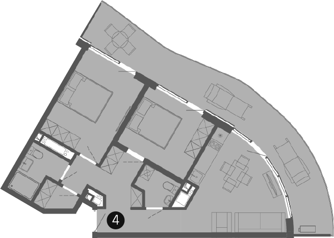 Планировка — Крымская Резиденция, 3-комн., 59 м²