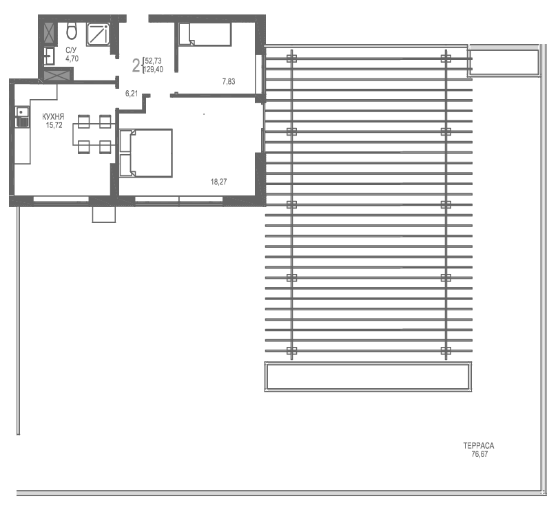 Планировка — Лучистое, 2-комн., 53 м²