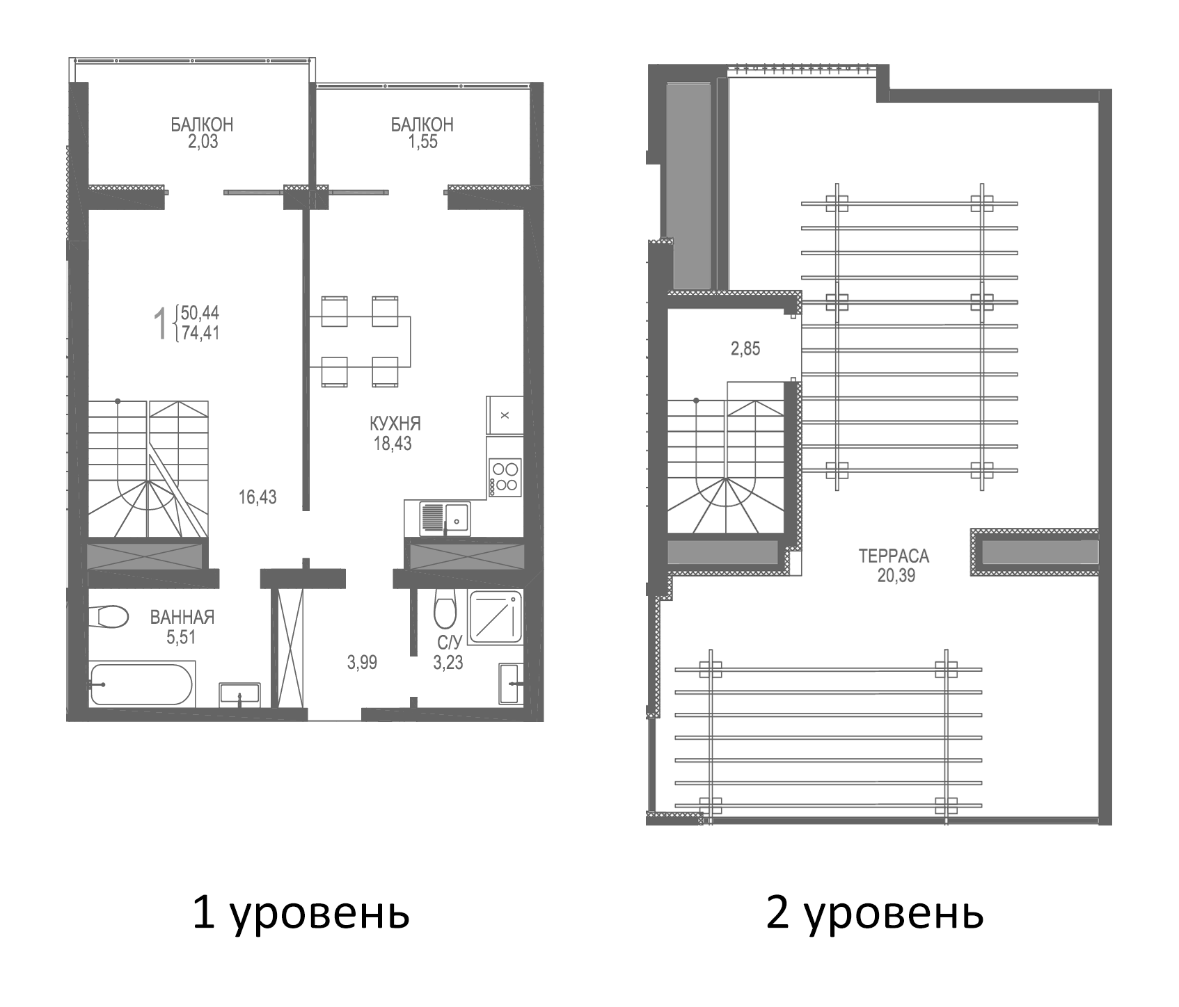 Планировка — Лучистое, 1-комн., 50 м²