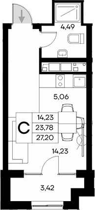 Планировка — Клубный дом Столица, Студия, 24 м²