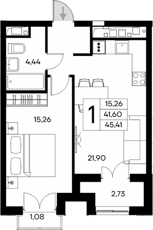 Планировка — Клубный дом Столица, 1-комн., 42 м²