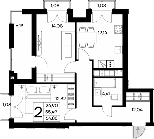 Планировка — Клубный дом Столица, 2-комн., 55 м²