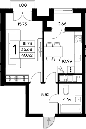 Планировка — Клубный дом Столица, 1-комн., 37 м²