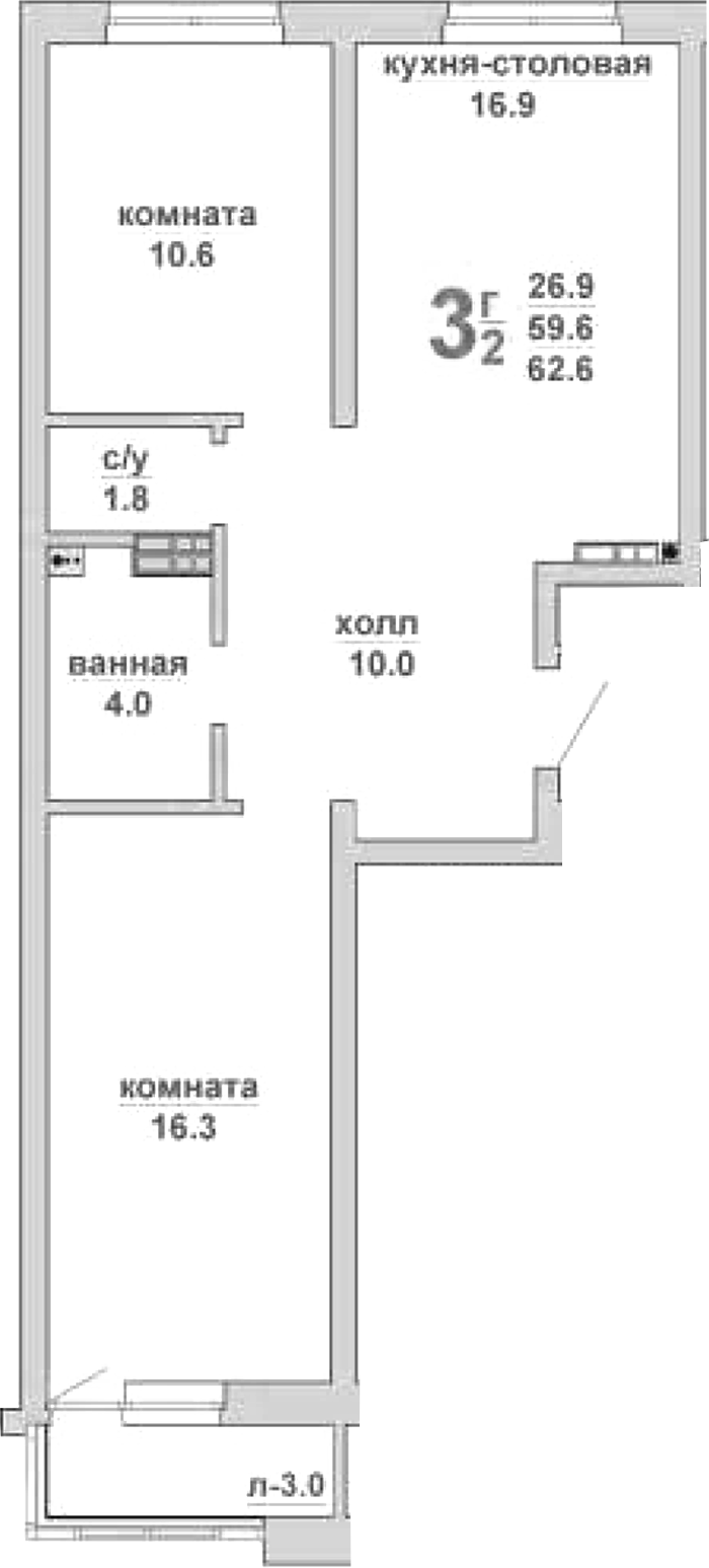 Планировка — Свой дом, 2-комн., 60 м²