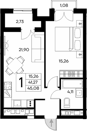 Планировка — Клубный дом Столица, 1-комн., 41 м²