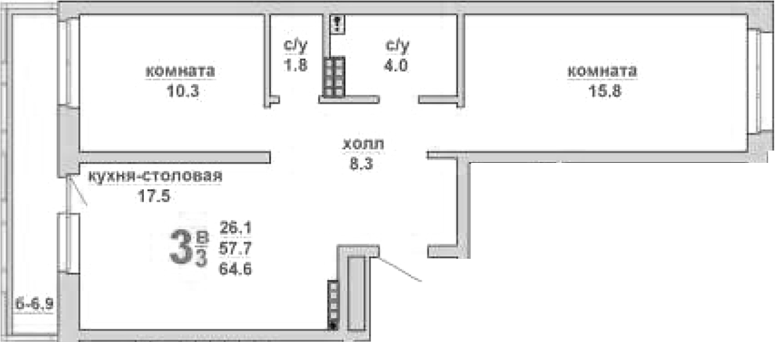 Планировка — Свой дом, 2-комн., 58 м²