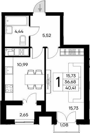 Планировка — Клубный дом Столица, 1-комн., 37 м²