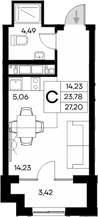 Планировка — Клубный дом Столица, Студия, 24 м²