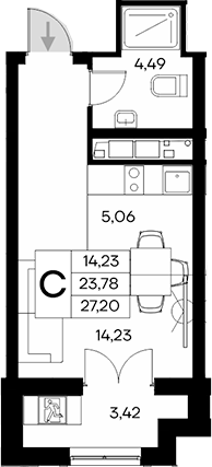 Планировка — Клубный дом Столица, Студия, 24 м²