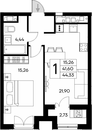 Планировка — Клубный дом Столица, 1-комн., 42 м²