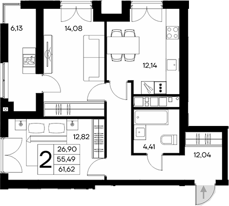 Планировка — Клубный дом Столица, 2-комн., 55 м²