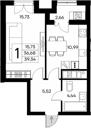 Планировка — Клубный дом Столица, 1-комн., 37 м²