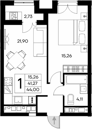 Планировка — Клубный дом Столица, 1-комн., 41 м²