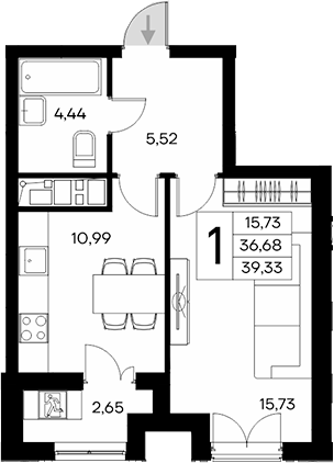 Планировка — Клубный дом Столица, 1-комн., 37 м²