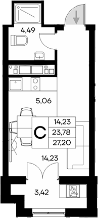 Планировка — Клубный дом Столица, Студия, 24 м²