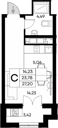Планировка — Клубный дом Столица, Студия, 24 м²