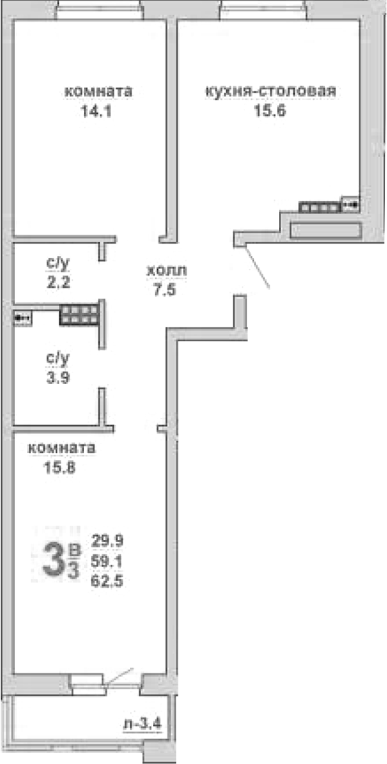 Планировка — Свой дом, 2-комн., 59 м²