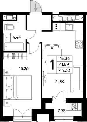 Планировка — Клубный дом Столица, 1-комн., 42 м²