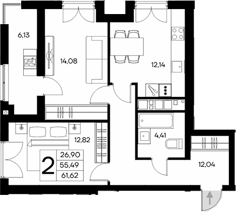 Планировка — Клубный дом Столица, 2-комн., 55 м²