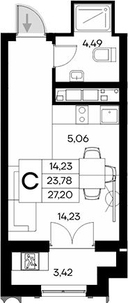 Планировка — Клубный дом Столица, Студия, 24 м²