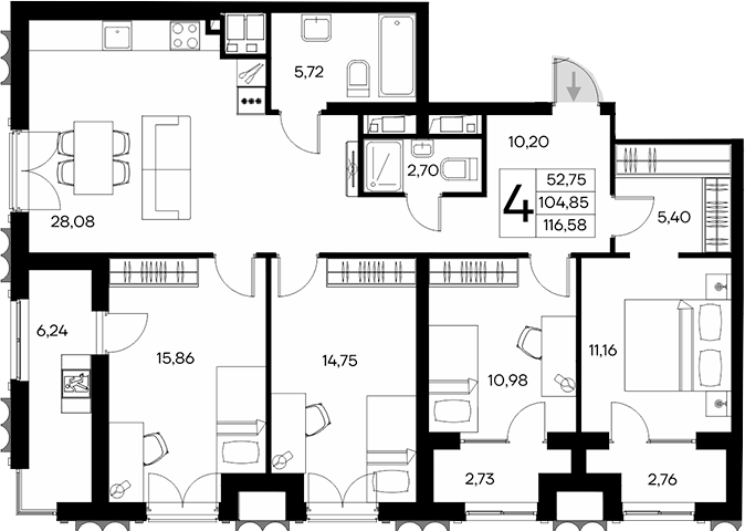 Планировка — Клубный дом Столица, 4-комн., 105 м²