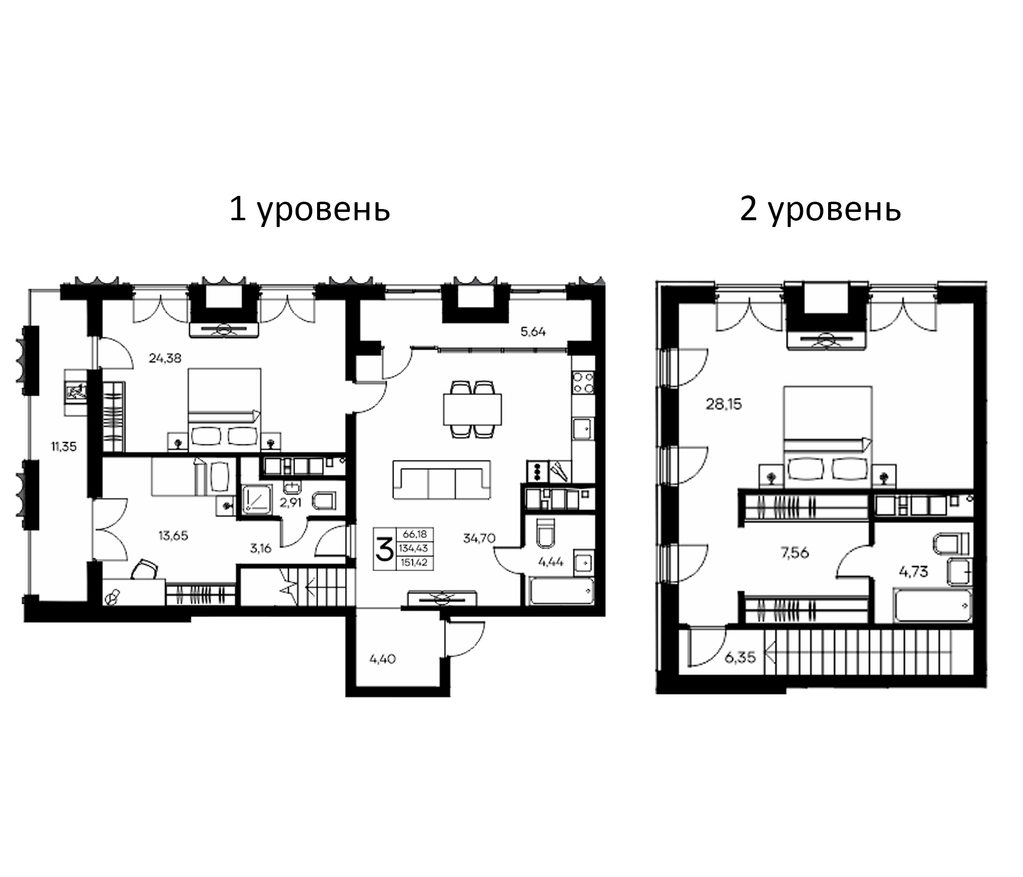 Планировка — Клубный дом Столица, 3-комн., 134 м²