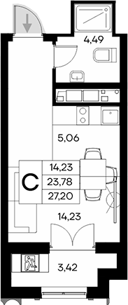 Планировка — Клубный дом Столица, Студия, 24 м²