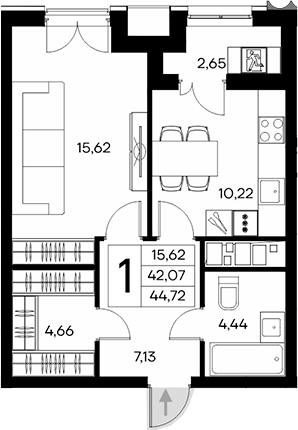 Планировка — Клубный дом Столица, 1-комн., 42 м²