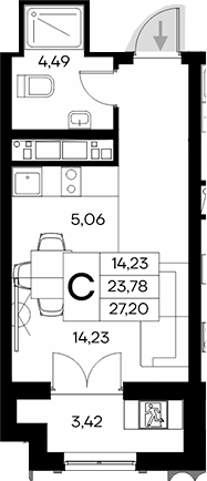 Планировка — Клубный дом Столица, Студия, 24 м²