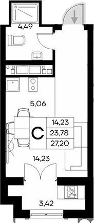 Планировка — Клубный дом Столица, Студия, 24 м²