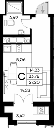 Планировка — Клубный дом Столица, Студия, 24 м²