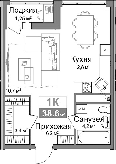 Планировка — Город Мира, Студия, 37 м²