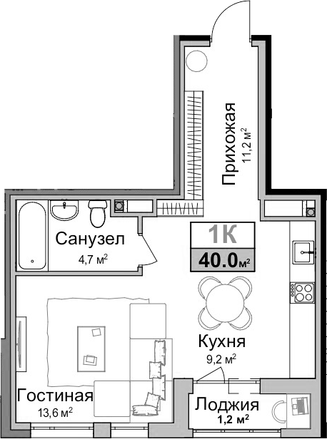 Планировка — Город Мира, Студия, 39 м²