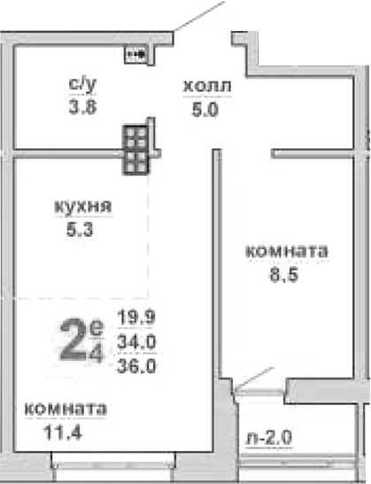 Планировка — Свой дом, 1-комн., 34 м²