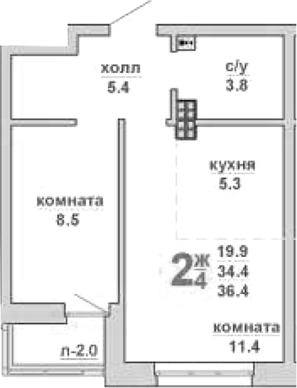 Планировка — Свой дом, 1-комн., 34 м²